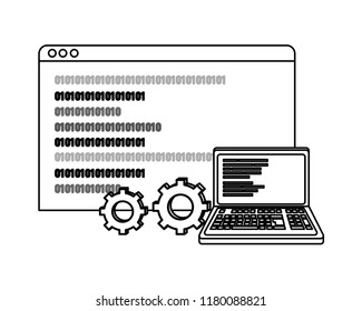 outline laptop and website with data program code