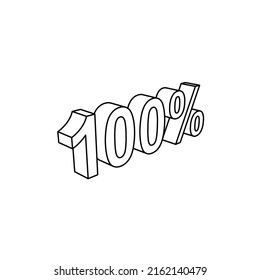 The outline of a large 100 percent symbol is made with black lines. 3D view of the object in perspective. Vector illustration on white background