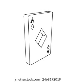 The outline of a large ace of diamond card is made with black lines. 3D view of the object in perspective. Vector illustration on white background