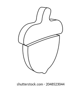 The outline of a large acorn symbol is made with black lines. 3D view of the object in perspective. Vector illustration on white background