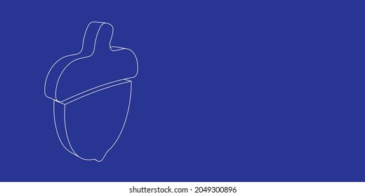 The outline of a large acorn symbol made of white lines on the left. 3D view of the object in perspective. Vector illustration on indigo background