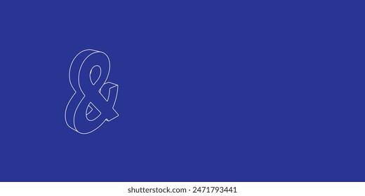 El contorno de un Grande símbolo de ampersand hecho de líneas blancas a la izquierda. Vista 3D del objeto en perspectiva. Ilustración vectorial sobre fondo índigo