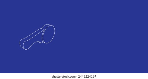 The outline of a large angle grinder symbol made of white lines on the left. 3D view of the object in perspective. Vector illustration on indigo background