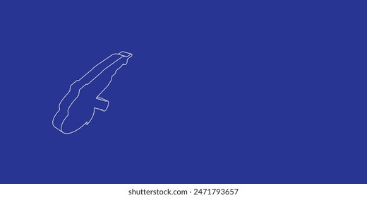 The outline of a large angle grinder symbol made of white lines on the left. 3D view of the object in perspective. Vector illustration on indigo background