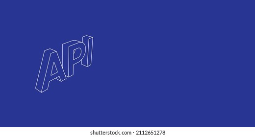Der Umriss eines großen Api-Symbols aus weißen Linien auf der linken Seite. 3D-Ansicht des Objekts in Perspektive. Vektorgrafik auf indigem Hintergrund