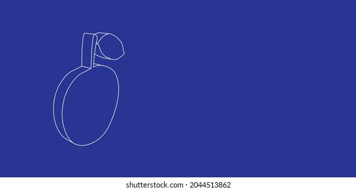 The outline of a large apple symbol made of white lines on the left. 3D view of the object in perspective. Vector illustration on indigo background