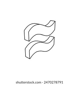 Der Umriss eines großen, annähernd gleichen Symbols wird mit schwarzen Linien erstellt. 3D-Ansicht des Objekts in Perspektive. Vektorillustration auf weißem Hintergrund