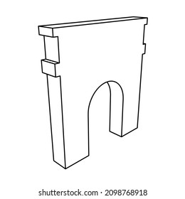 The outline of a large arch symbol is made with black lines. 3D view of the object in perspective. Vector illustration on white background