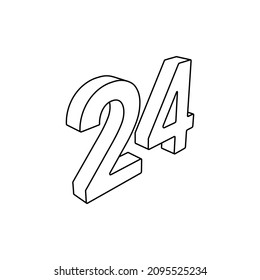 The outline of a large around the clock symbol is made with black lines. 3D view of the object in perspective. Vector illustration on white background