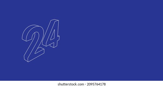 The outline of a large around the clock symbol made of white lines on the left. 3D view of the object in perspective. Vector illustration on indigo background
