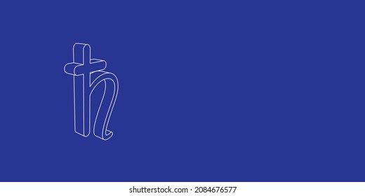 The outline of a large astrological saturn symbol made of white lines on the left. 3D view of the object in perspective. Vector illustration on indigo background