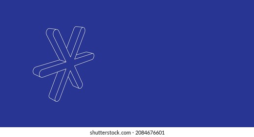 The outline of a large astrological sextile symbol made of white lines on the left. 3D view of the object in perspective. Vector illustration on indigo background