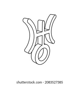 The outline of a large astrological uranus symbol is made with black lines. 3D view of the object in perspective. Vector illustration on white background