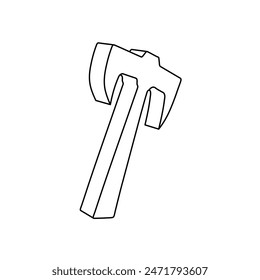 The outline of a large axe symbol is made with black lines. 3D view of the object in perspective. Vector illustration on white background