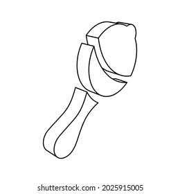 The outline of a large baby rattle symbol is made with black lines. 3D view of the object in perspective. Vector illustration on white background