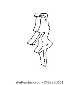 The outline of a large ballerina symbol is made with black lines. 3D view of the object in perspective. Vector illustration on white background