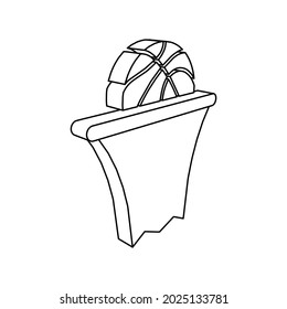 The outline of a large basketball symbol is made with black lines. 3D view of the object in perspective. Vector illustration on white background