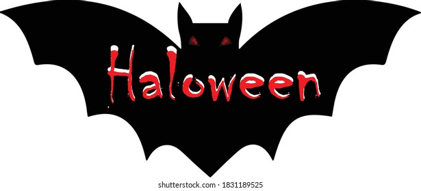 Outline of large bat and black bat on isolated background (Halloween).