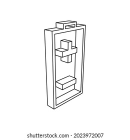 The outline of a large battery symbol is made with black lines. 3D view of the object in perspective. Vector illustration on white background