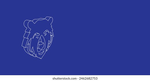El contorno de un Grande ícono de cabeza de oso hecho de líneas blancas a la izquierda. Vista 3D del objeto en perspectiva. Ilustración vectorial sobre fondo índigo