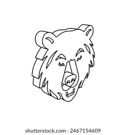 The outline of a large bear head symbol is made with black lines. 3D view of the object in perspective. Vector illustration on white background