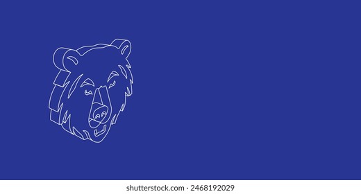 The outline of a large bear head symbol made of white lines on the left. 3D view of the object in perspective. Vector illustration on indigo background