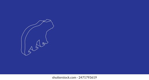 El contorno de un Grande ícono de oso hecho de líneas blancas a la izquierda. Vista 3D del objeto en perspectiva. Ilustración vectorial sobre fondo índigo