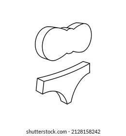 The outline of a large bikini symbol is made with black lines. 3D view of the object in perspective. Vector illustration on white background