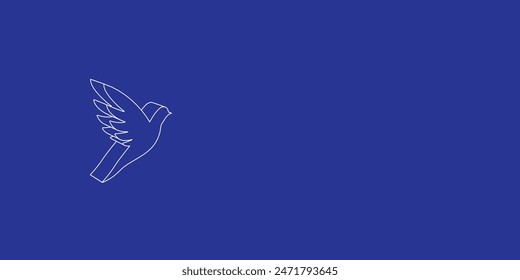 The outline of a large bird symbol made of white lines on the left. 3D view of the object in perspective. Vector illustration on indigo background