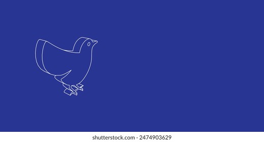 The outline of a large bird symbol made of white lines on the left. 3D view of the object in perspective. Vector illustration on indigo background