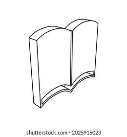 The outline of a large book symbol is made with black lines. 3D view of the object in perspective. Vector illustration on white background