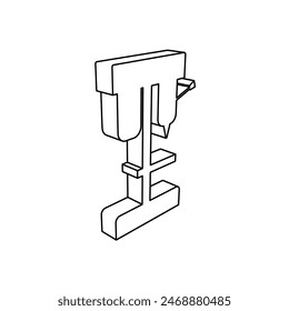 The outline of a large boring mill symbol is made with black lines. 3D view of the object in perspective. Vector illustration on white background