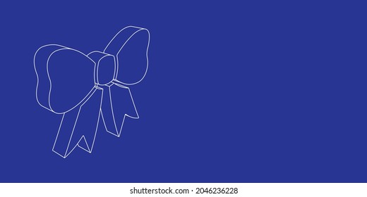 The outline of a large bow symbol made of white lines on the left. 3D view of the object in perspective. Vector illustration on indigo background