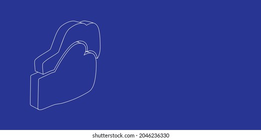 The outline of a large boxing gloves symbol made of white lines on the left. 3D view of the object in perspective. Vector illustration on indigo background