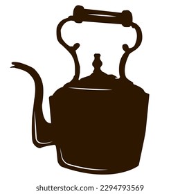 Outline of a large brass antique teapot. Vector illustration
