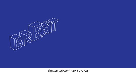 The outline of a large brexit symbol made of white lines on the left. 3D view of the object in perspective. Vector illustration on indigo background