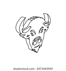 The outline of a large buffalo logo is made with black lines. 3D view of the object in perspective. Vector illustration on white background