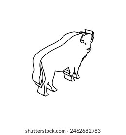 The outline of a large buffalo symbol is made with black lines. 3D view of the object in perspective. Vector illustration on white background