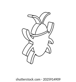 The outline of a large bug symbol is made with black lines. 3D view of the object in perspective. Vector illustration on white background