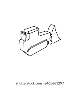 The outline of a large bulldozer symbol is made with black lines. 3D view of the object in perspective. Vector illustration on white background