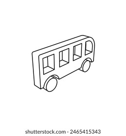 The outline of a large bus symbol is made with black lines. 3D view of the object in perspective. Vector illustration on white background