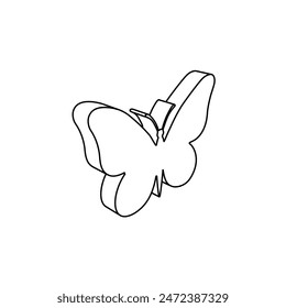 The outline of a large butterfly symbol is made with black lines. 3D view of the object in perspective. Vector illustration on white background