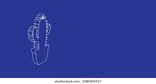 The outline of a large cactus symbol made of white lines on the left. 3D view of the object in perspective. Vector illustration on indigo background