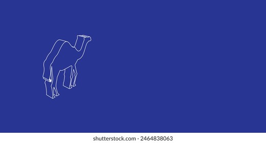 The outline of a large camel symbol made of white lines on the left. 3D view of the object in perspective. Vector illustration on indigo background