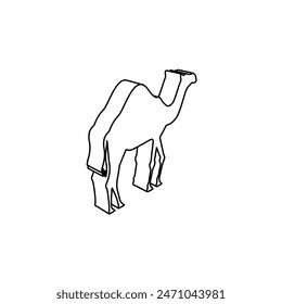The outline of a large camel symbol is made with black lines. 3D view of the object in perspective. Vector illustration on white background