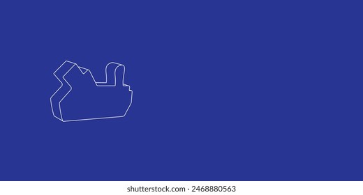 The outline of a large carpentry planer symbol made of white lines on the left. 3D view of the object in perspective. Vector illustration on indigo background