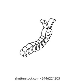 The outline of a large caterpillar symbol is made with black lines. 3D view of the object in perspective. Vector illustration on white background