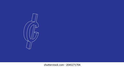 The outline of a large cent symbol made of white lines on the left. 3D view of the object in perspective. Vector illustration on indigo background