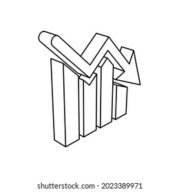 The outline of a large chart down symbol is made with black lines. 3D view of the object in perspective. Vector illustration on white background