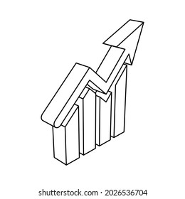 The outline of a large chart up symbol is made with black lines. 3D view of the object in perspective. Vector illustration on white background